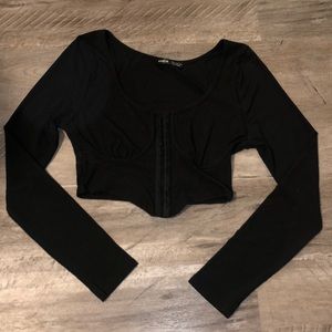 Shein Black Ribbed Long Sleeve With Corset